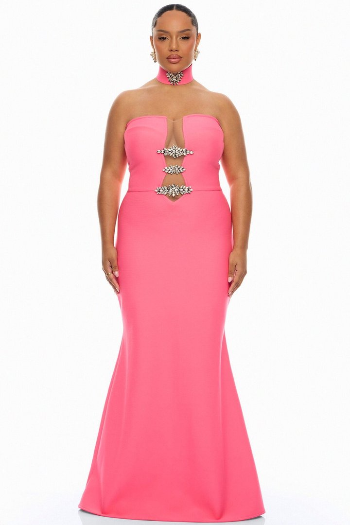 Brandi Choker Bandage Gown - Hot Pink