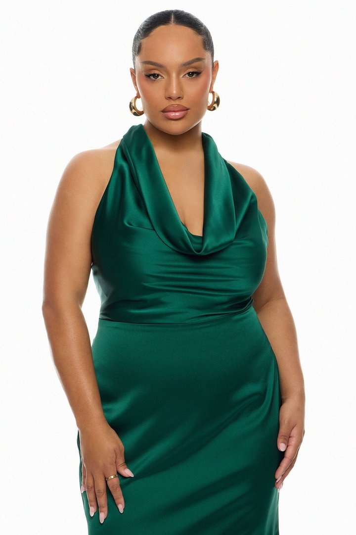 Laena Satin Draped Maxi Dress - Hunter Green