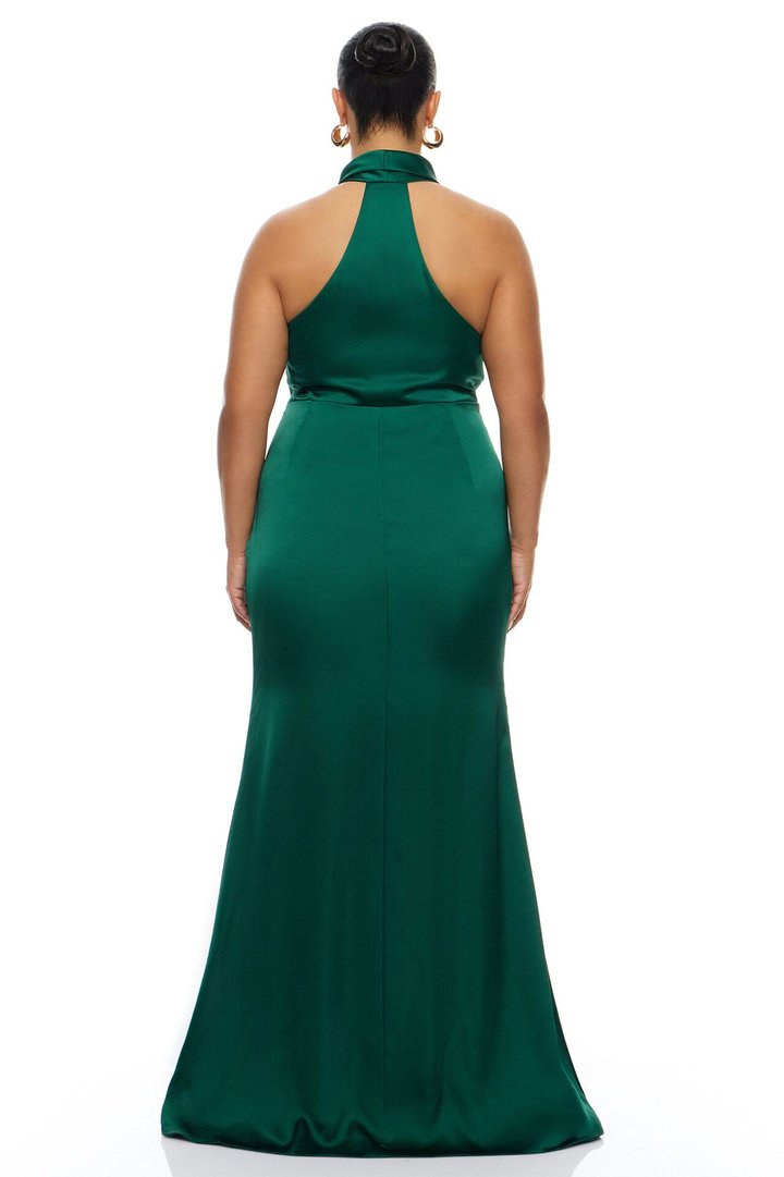 Laena Satin Draped Maxi Dress - Hunter Green