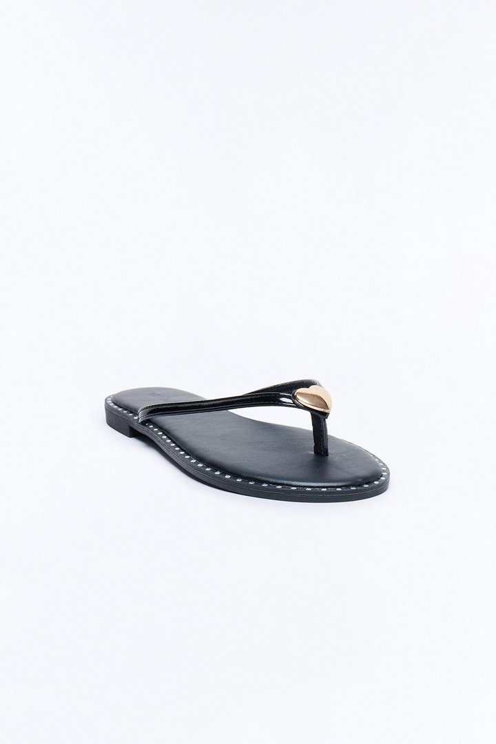 Rici Heart Flip Flops - Black