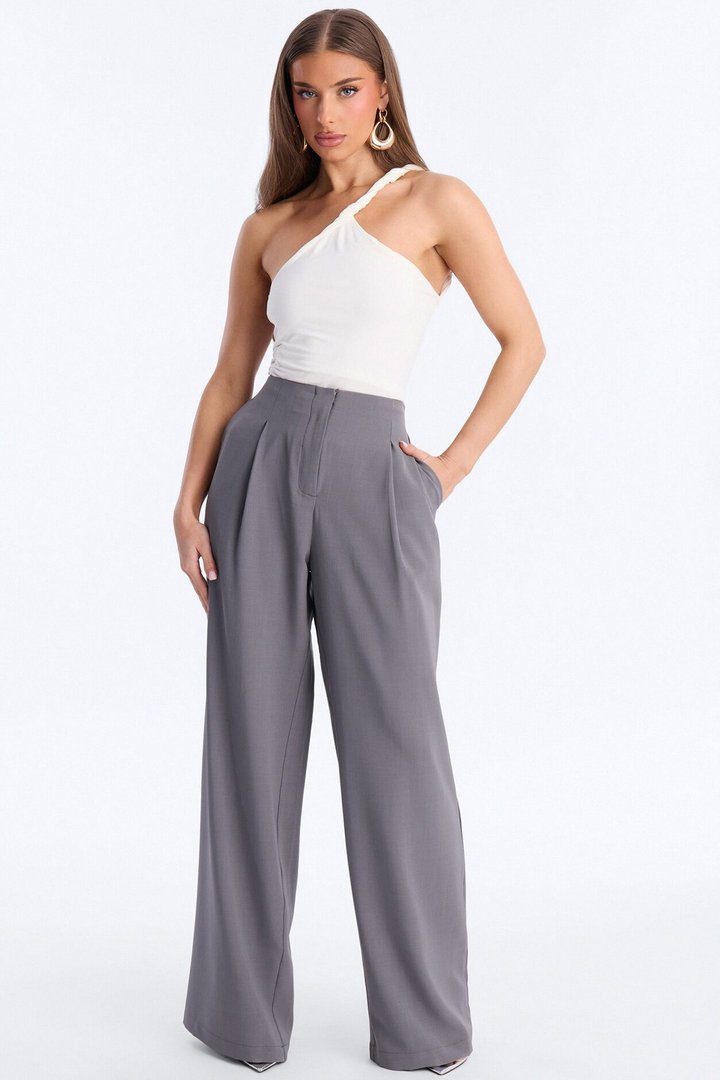 Zamara High Rise Clean Waistband Trouser Pant 33″ - Charcoal