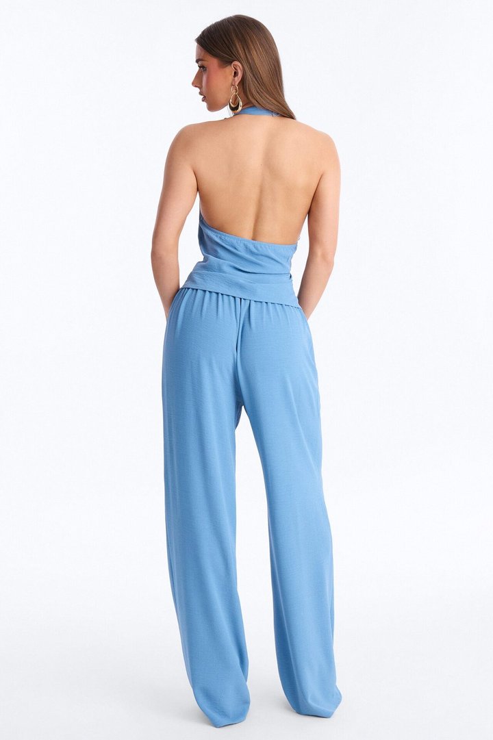 Natalie Halter Cowl Pant Set - Blue