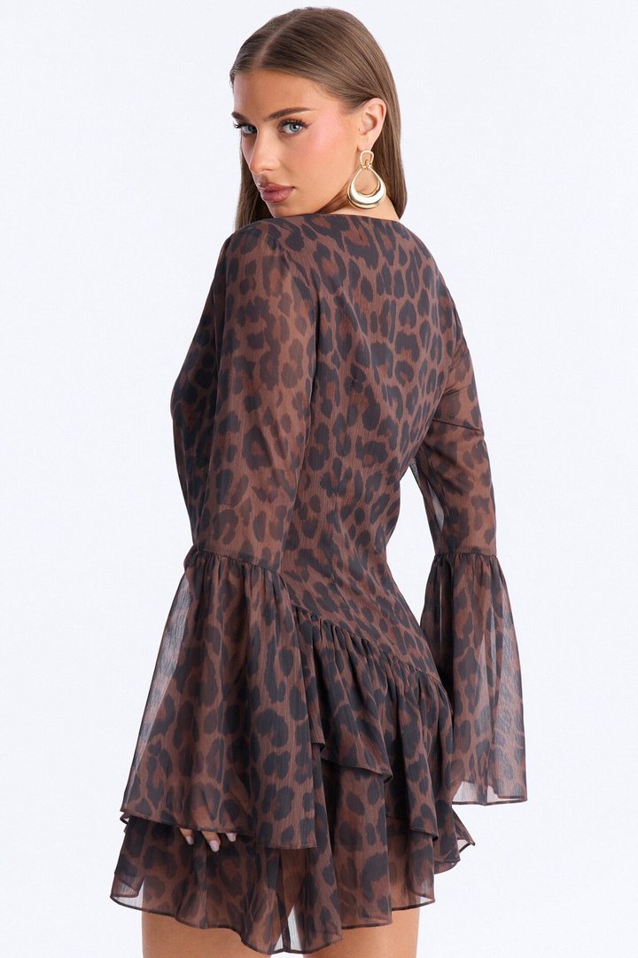 Shine At Midnight Leopard Chiffon Mini Dress - Leopard