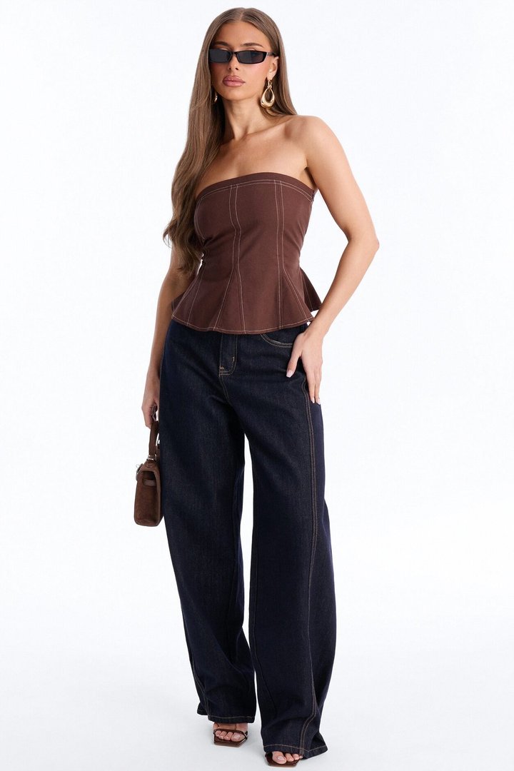 Treat Me Better Peplum Linen Top - Chocolate