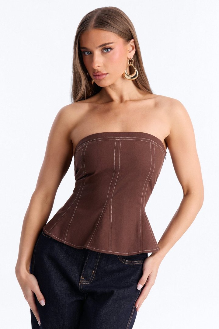 Treat Me Better Peplum Linen Top - Chocolate