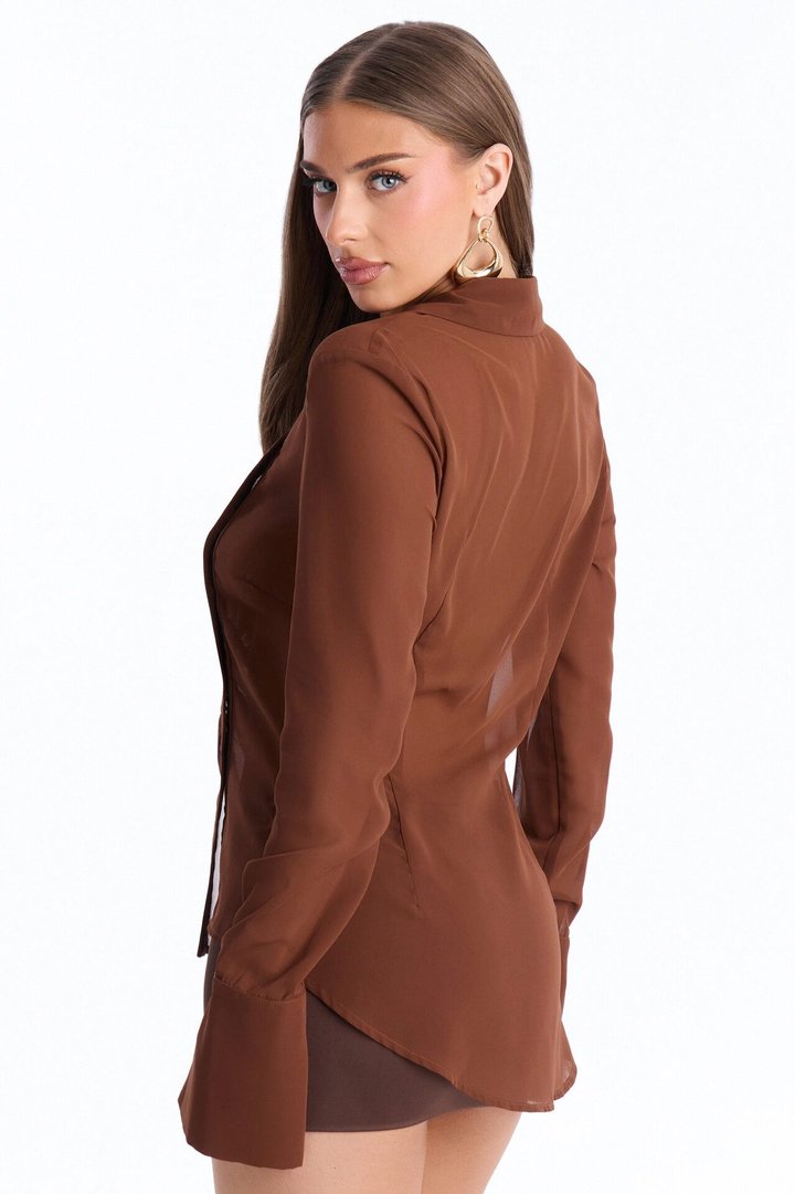 Easy Chic Sheer Chiffon Shirt - Chocolate