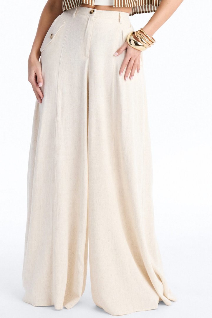 Aubrey High Rise Linen Wide Leg Pant 33″ - Natural