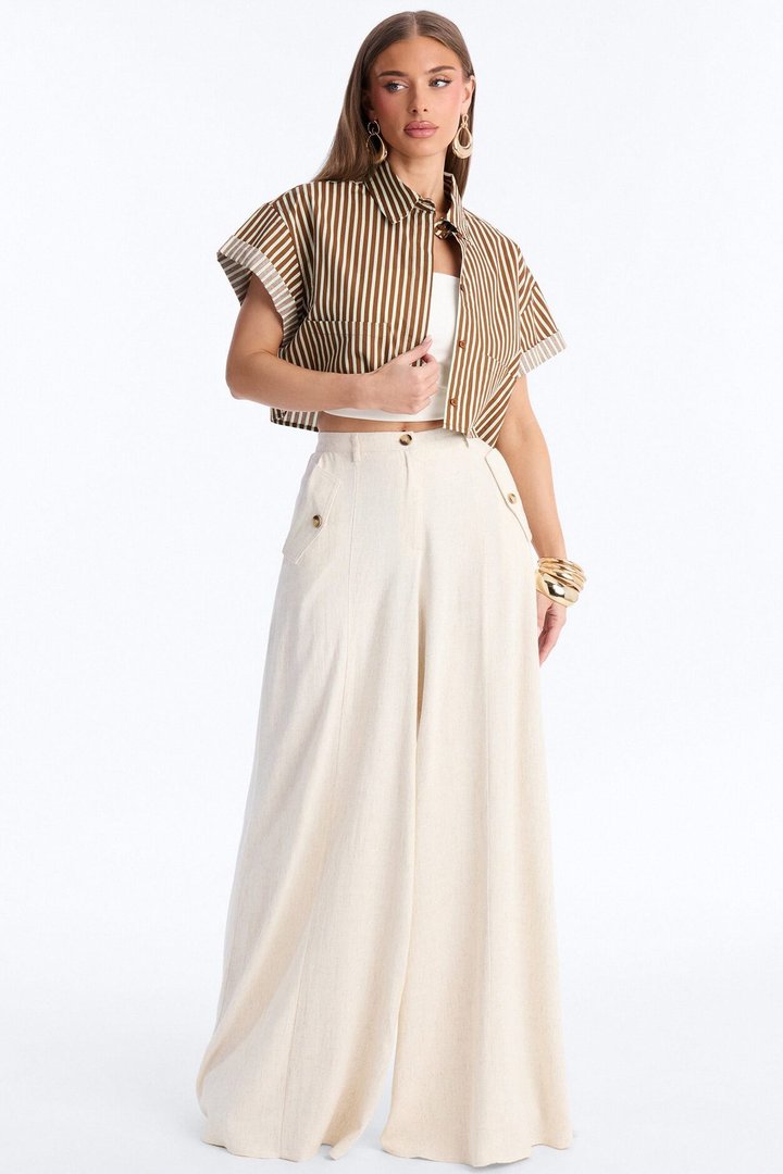 Aubrey High Rise Linen Wide Leg Pant 33″ - Natural