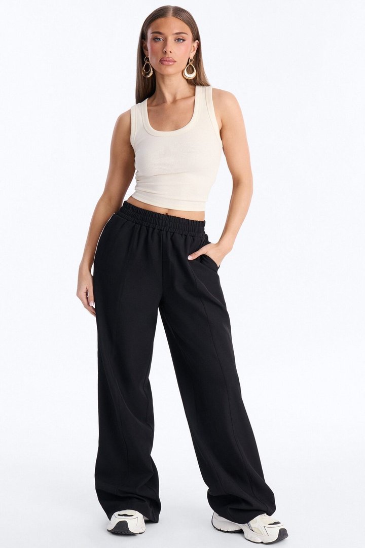 Charlotte Mid Rise Athletic Stripe Wide Leg Pant 33″ - Black/combo