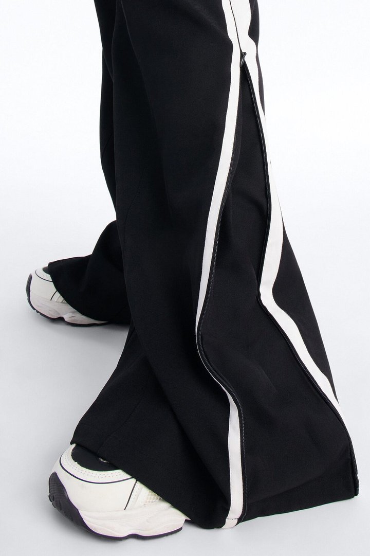 Charlotte Mid Rise Athletic Stripe Wide Leg Pant 33″ - Black/combo