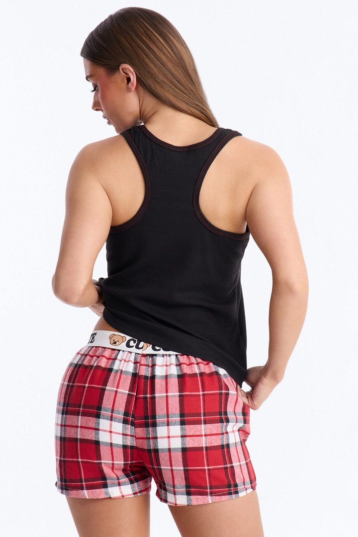 Club Bear Tank And Short PJ Set - Black/Red