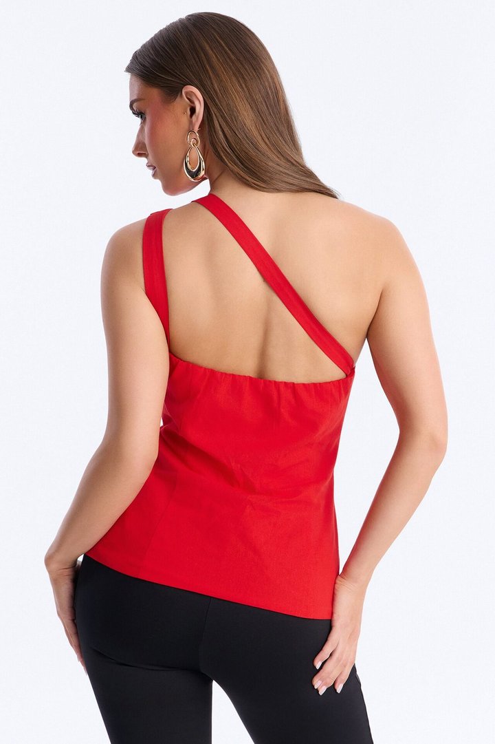 Urban Muse Button Up Linen Top - Red