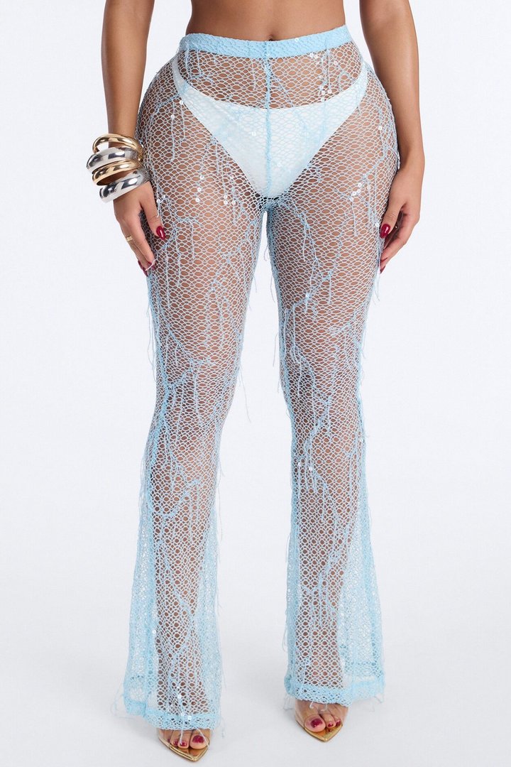 Drinks On Me Sequin Cover Up Pants - SkyBlue