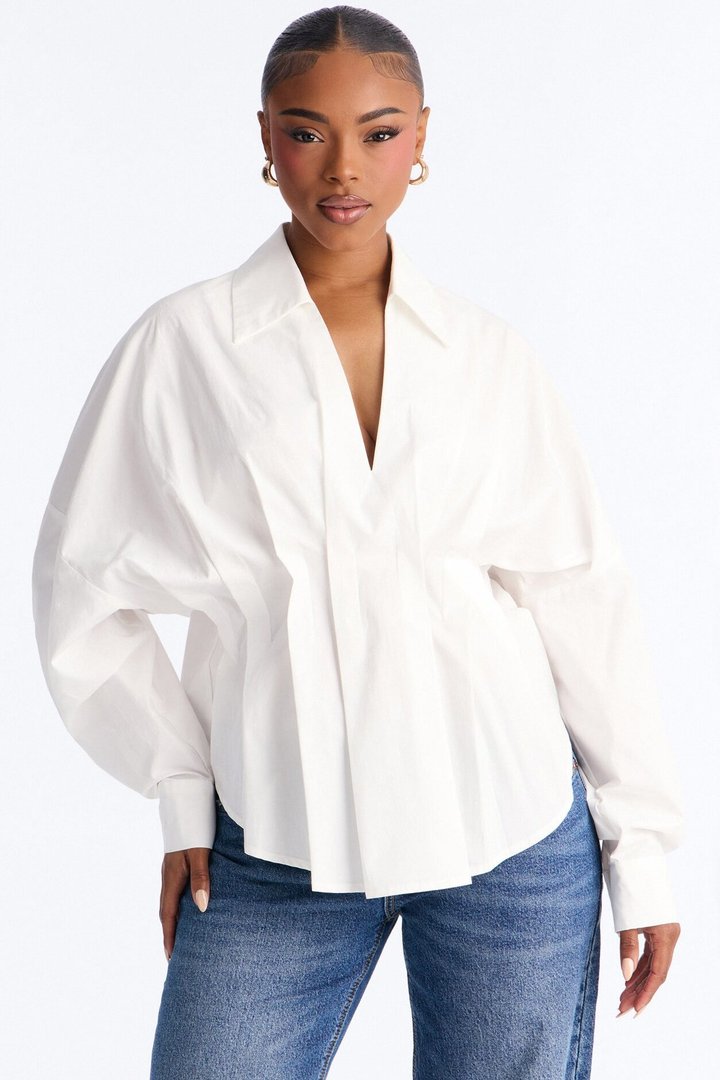 Cool Girl In Progress Pleated Poplin Top - White