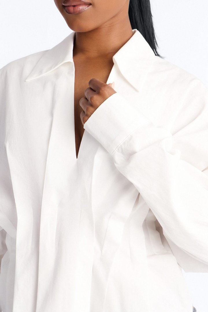 Cool Girl In Progress Pleated Poplin Top - White