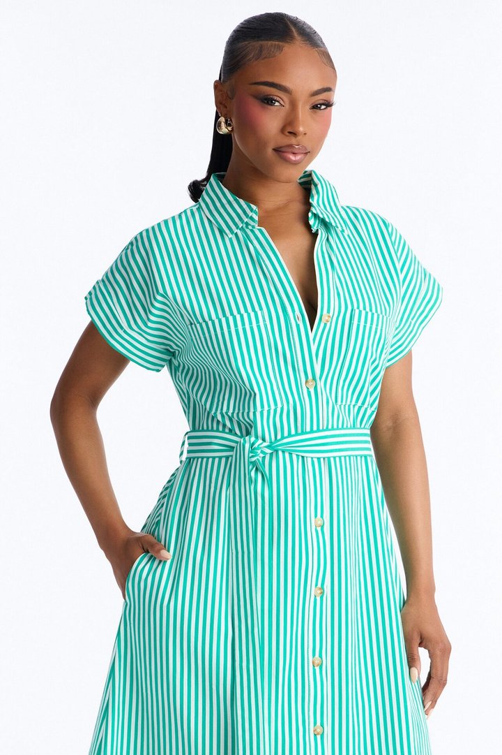 Easy Breezy Maxi Shirt Dress - Green/combo
