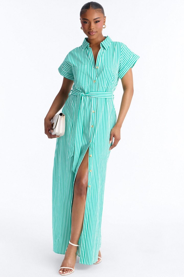 Easy Breezy Maxi Shirt Dress - Green/combo