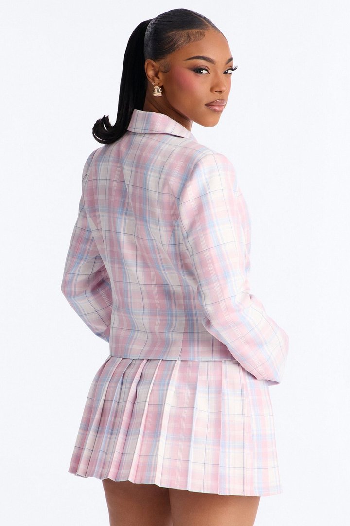 Charmed Twill Plaid Blazer - Pink/combo