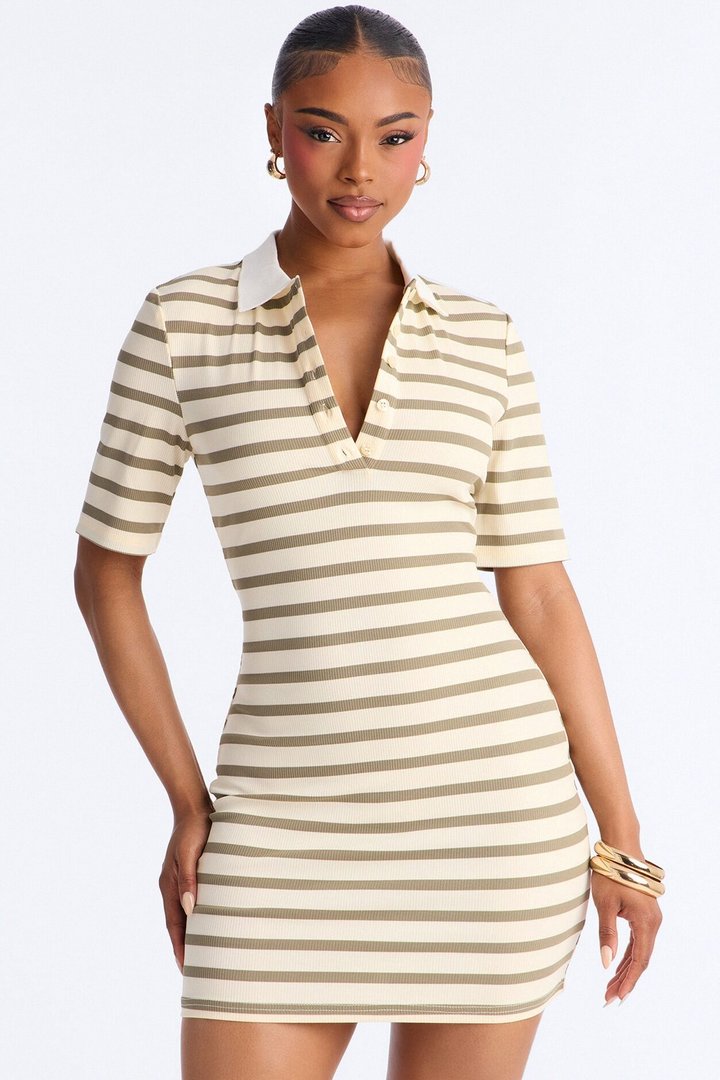Sorrel Short Sleeve Ribbed Mini Dress - Olive/combo
