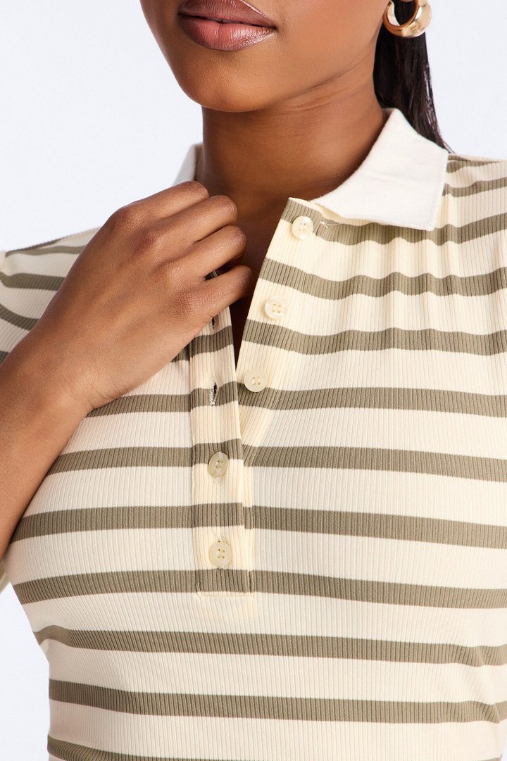 Sorrel Short Sleeve Ribbed Mini Dress - Olive/combo