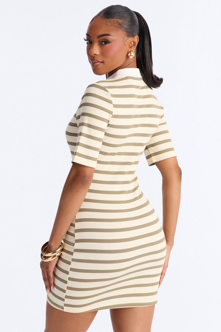 Sorrel Short Sleeve Ribbed Mini Dress - Olive/combo