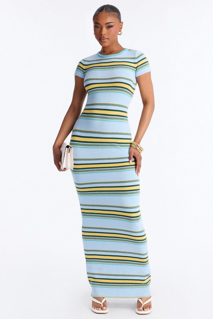Bennie Striped Sweater Maxi Dress - Blue/combo
