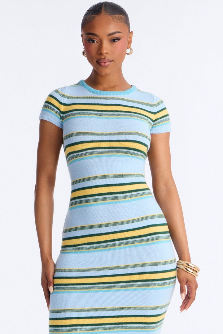 Bennie Striped Sweater Maxi Dress - Blue/combo