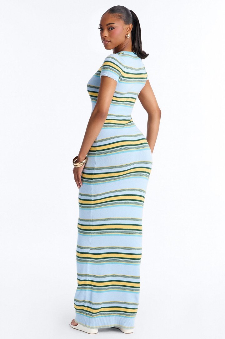 Bennie Striped Sweater Maxi Dress - Blue/combo