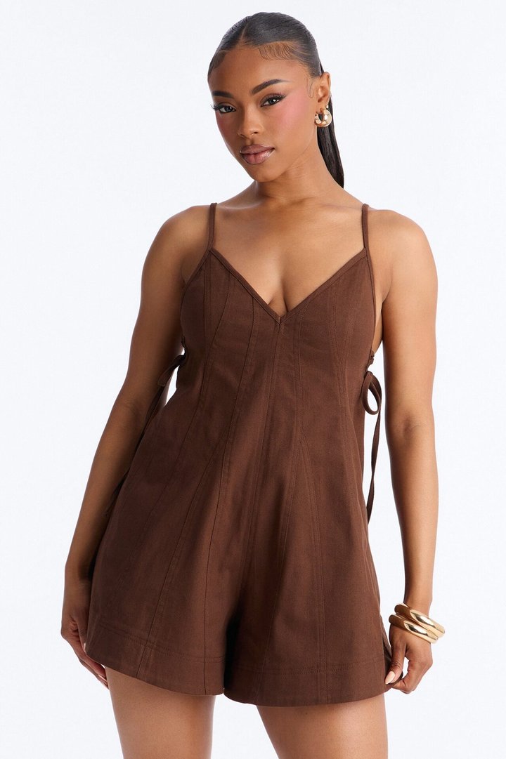 Just A Girl Twill Romper - Brown