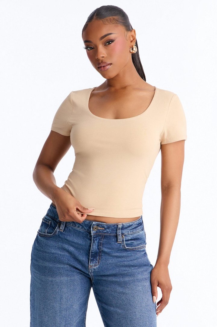 Marissa Double Lined Basic Top - Taupe