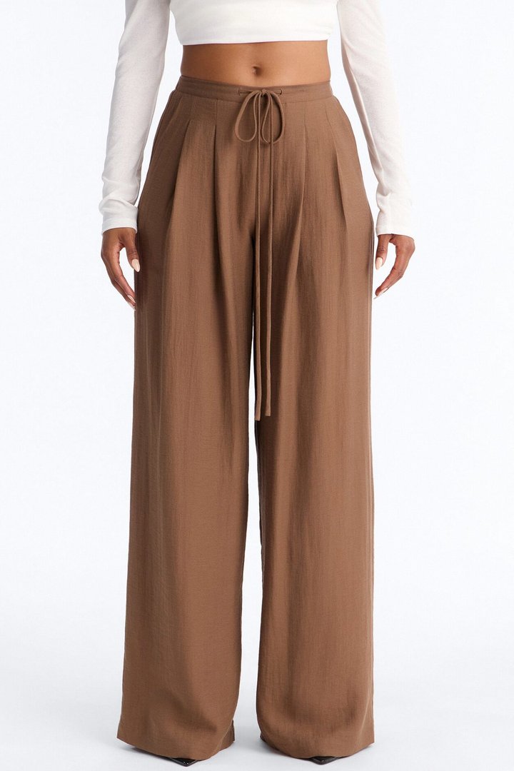 Run The City Linen Wide Leg Pants 33″ - Mocha