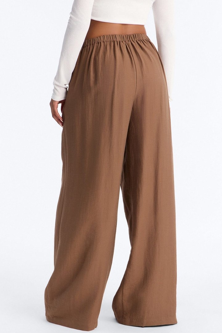 Run The City Linen Wide Leg Pants 33″ - Mocha
