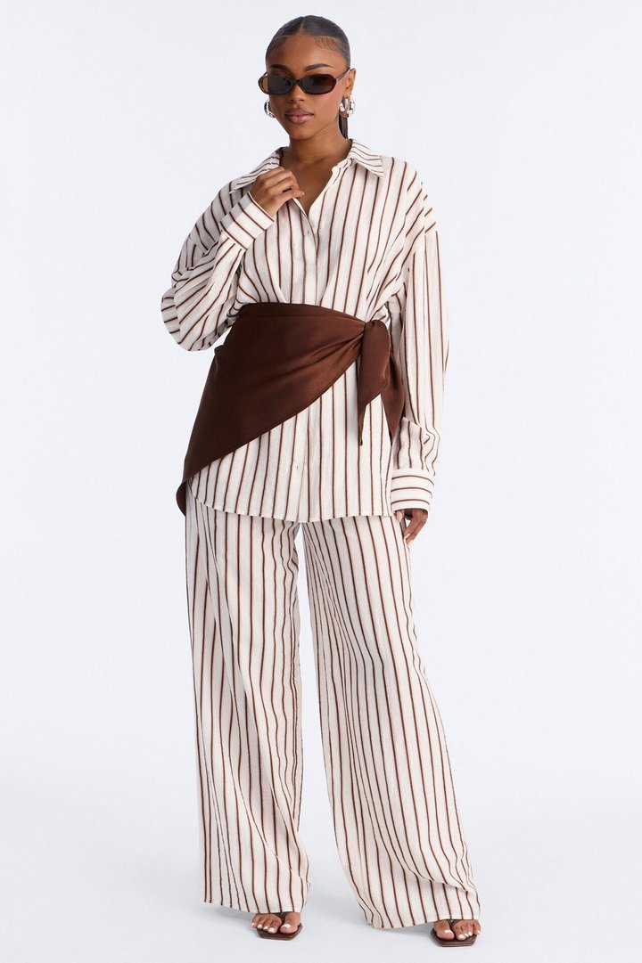 Senna Linen 3 Piece Scarf Pant Set - White/combo
