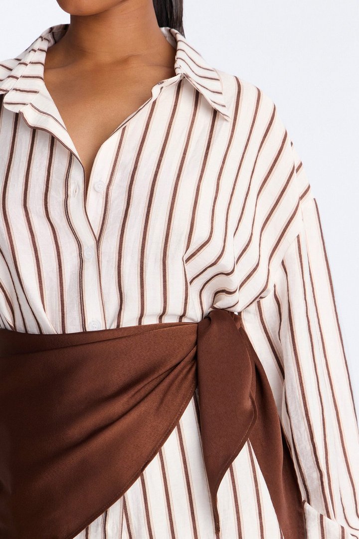 Senna Linen 3 Piece Scarf Pant Set - White/combo