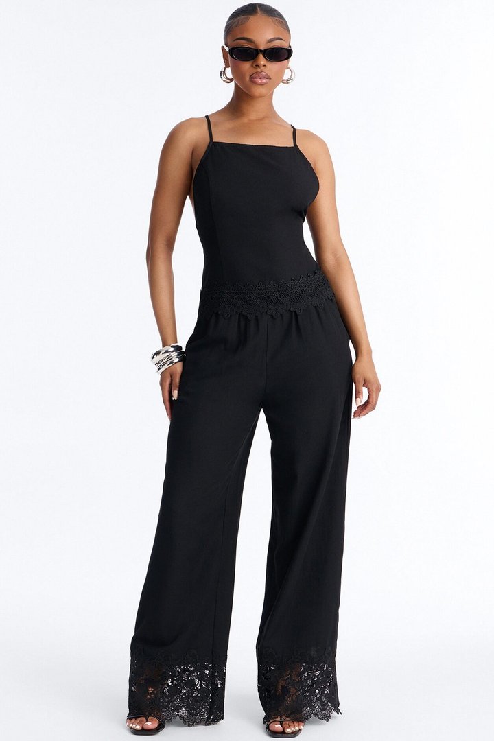 Tianna Backless Linen Pant Set - Black