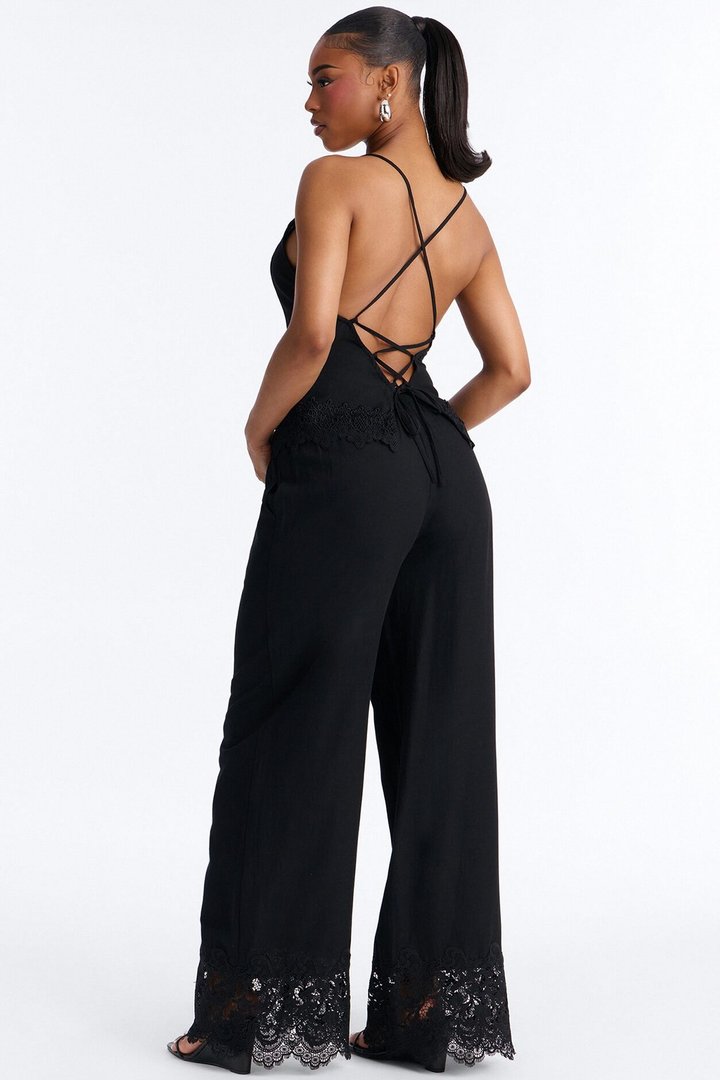 Tianna Backless Linen Pant Set - Black