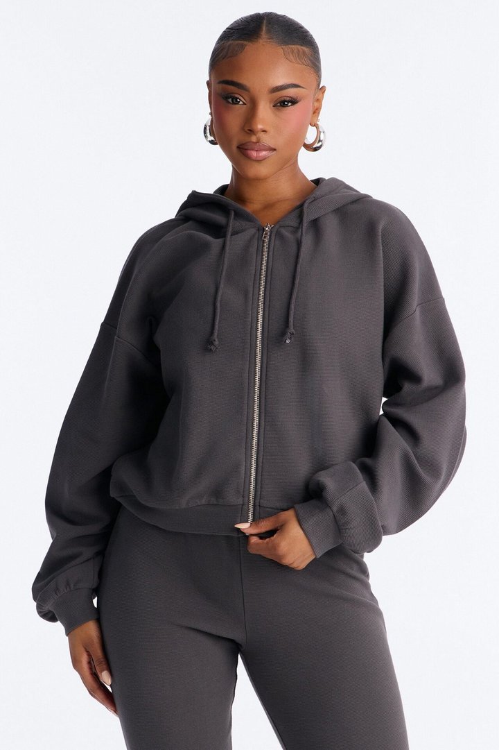 Casual Cutie Knit Capri Set - Charcoal