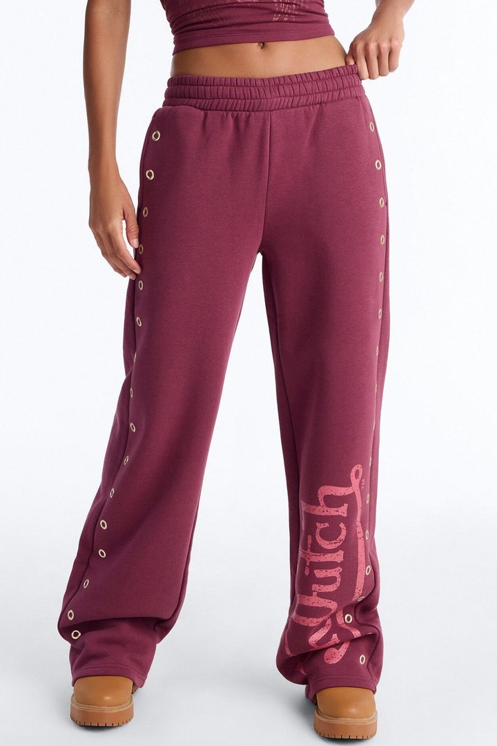 Von Dutch Rocker Wide Leg Pant With Grommets - Burgundy