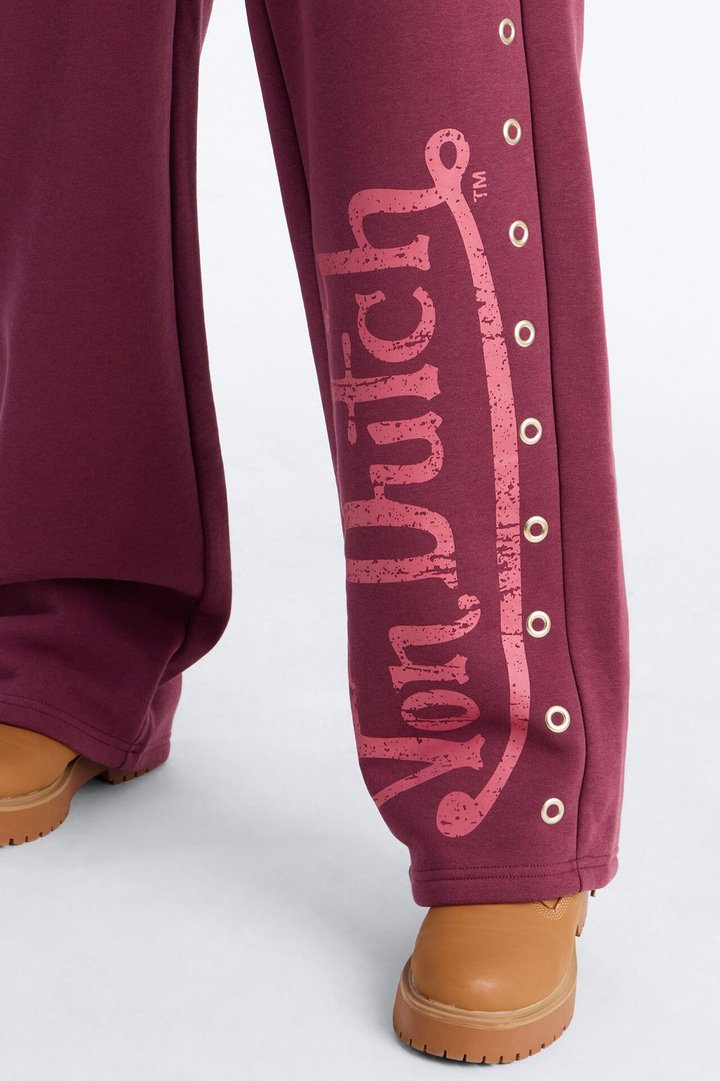 Von Dutch Rocker Wide Leg Pant With Grommets - Burgundy