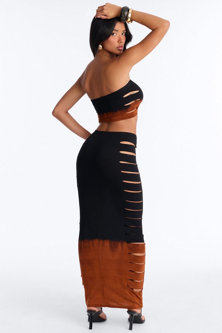 Margo Cut Out Maxi Skirt Set - Black/combo