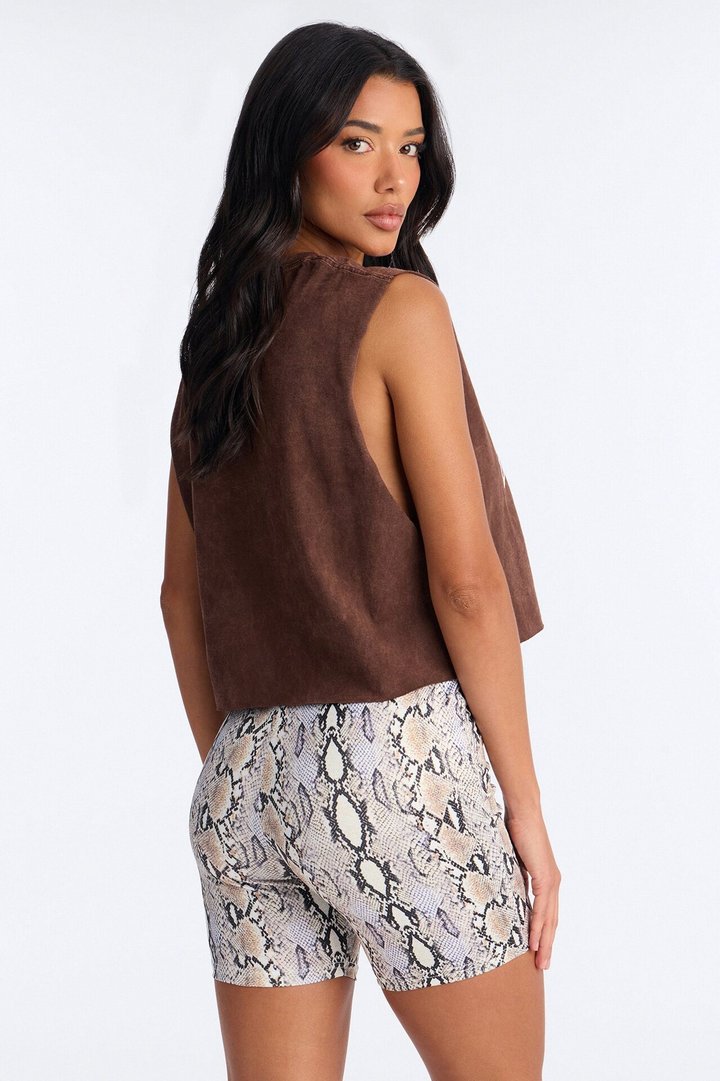 IDGAF Washed Cropped Muscle Tank - Brown