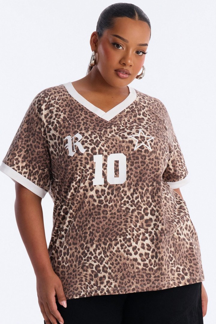 Leopard League V Neck Short Sleeve Tshirt - Leopard
