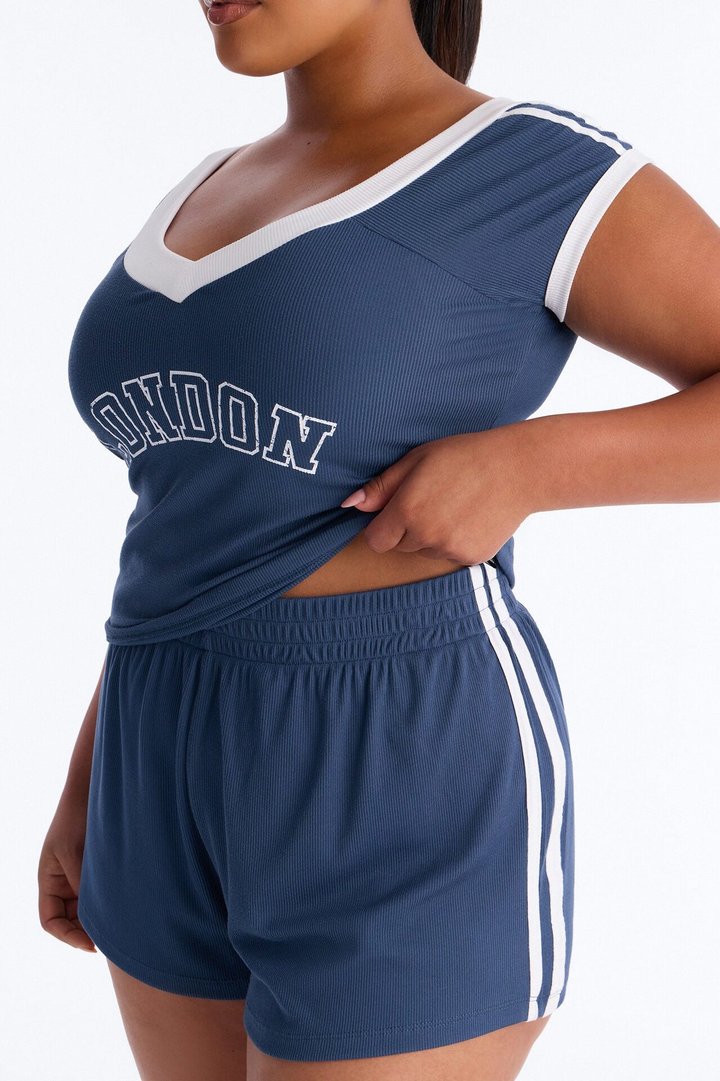 London Is Calling Ribbed Short Set - Navy