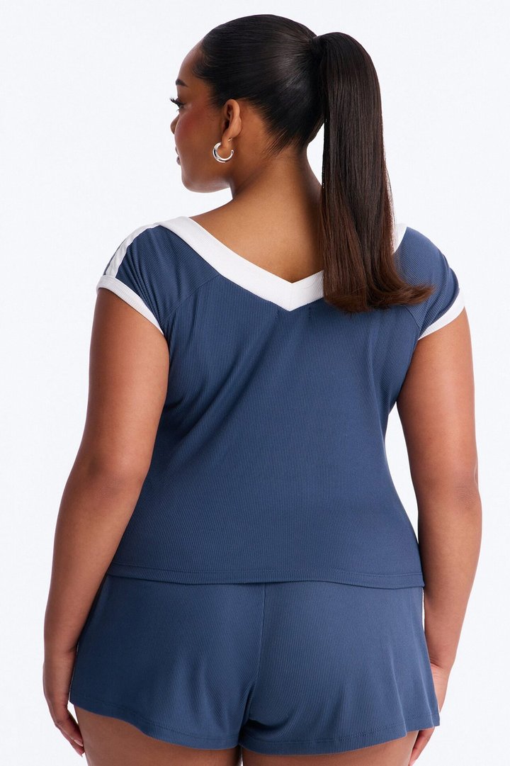 London Is Calling Ribbed Short Set - Navy