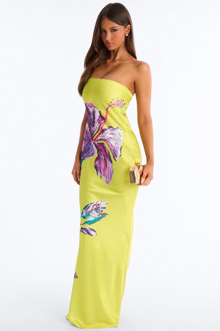 Hailee Satin Maxi Dress - Yellow/combo