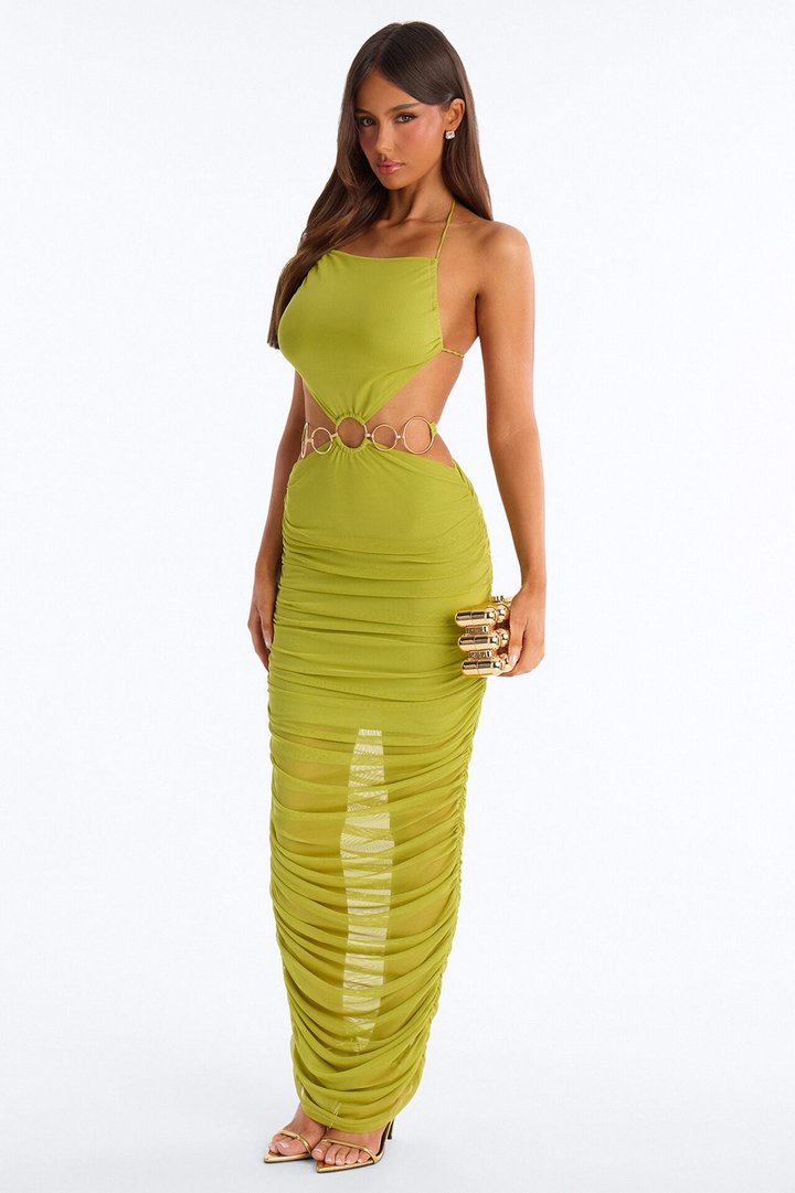 Tulum Heat Cut Out Mesh Maxi Dress - Green
