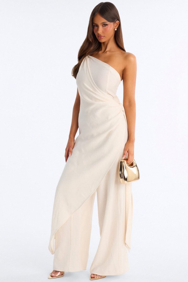 Zena Off Shoulder Draped Jumpsuit - Ivory