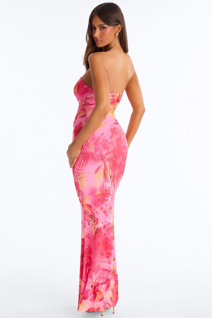 Tropical Bliss Cut Out Mesh Maxi Dress - Pink/combo