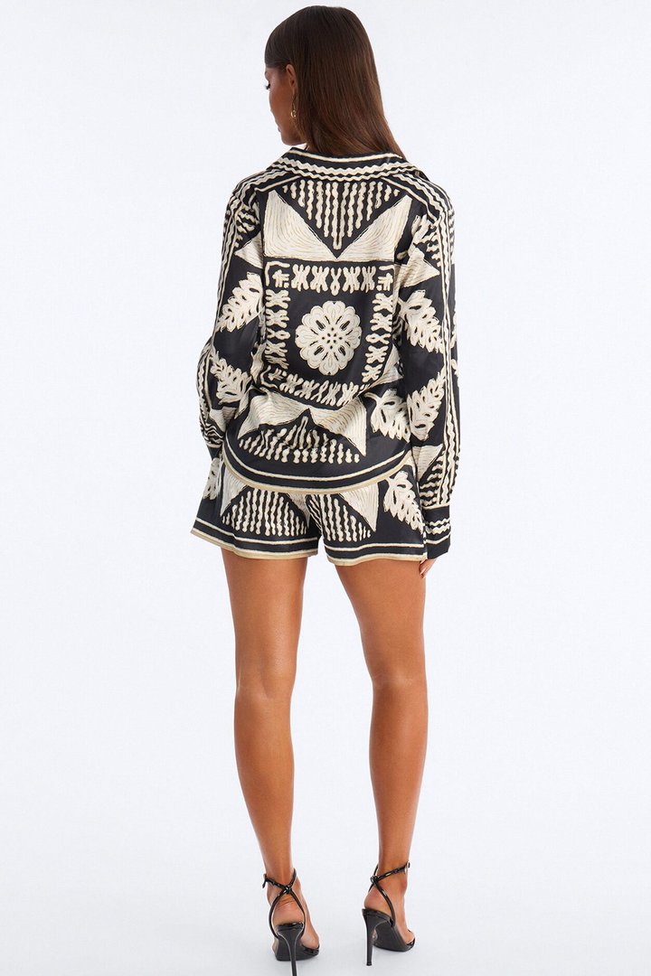 Island Escape Satin Skort Set - Black/combo