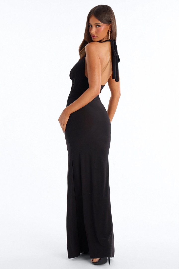 Vanessa Deep V Maxi Dress - Black